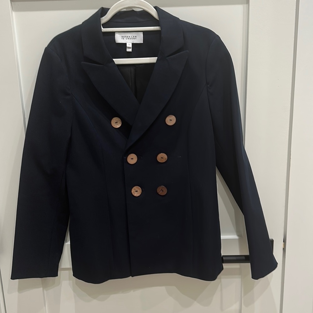 Derek Lam 10 Crosby navy double breasted stretch blazer